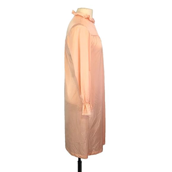 Womens Vintage Peach Midi Zip Front Robe, Keyhole Lace Ruffle Neck,‎ 38 Bust - Picture 5 of 7